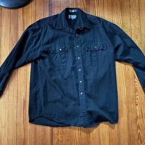 Lord & Taylor Kensington Collection Black Twill Button-Up